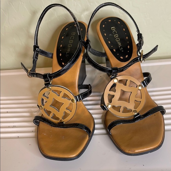 BCBGirls Black and Tan Wedge Sandals - Picture 2 of 8